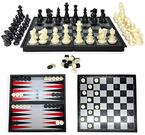 Xwin Sportseries Education Series Plus, (Pack of 2) Chess Set Table, Backgammon, Checkers 3 in 1 Set Large 35cm,Travel Foldable Chess Board, Draughts and Checkers Set, Ideal Games for Kids, Adults