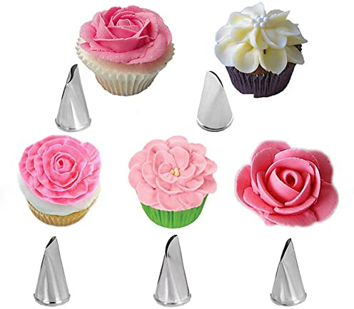 5 Stücke Spritztüllen, Russische Edelstahl Spritztüllen, verschiedenen Formen DIY Backen, für Cupcakes Muffins Dekoration