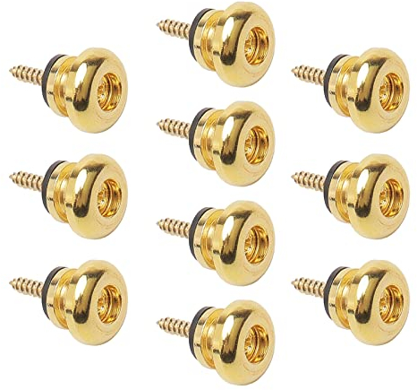 Unxuey Gitarrengurt-Schlösser-Set, 10 Stück, Gold-Gitarrengurt-Knöpfe, Sicherheits-Schnellverschluss, Gurtteile für E-Gitarre, Akustikgitarre, Bass, Ukulele