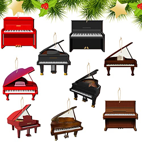 Pinkunn 36 Pieces Christmas Piano Ornaments, Black Wood Grand & Upright Piano Model Hanging Decorations for Christmas Tree, Party, Home Decor