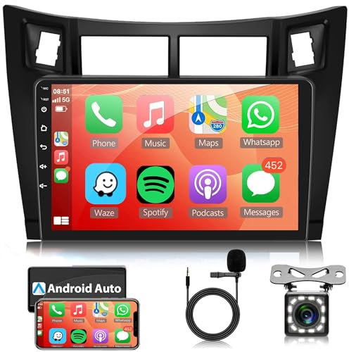 Android Car Stereo for Toyota Yaris 2005-2012 with Wireless Carplay, Rimoody 9 Inches Touch Screen Car Radio with GPS Navigation Bluetooth FM RDS HiFi WiFi EQ Android Auto Backup Camera