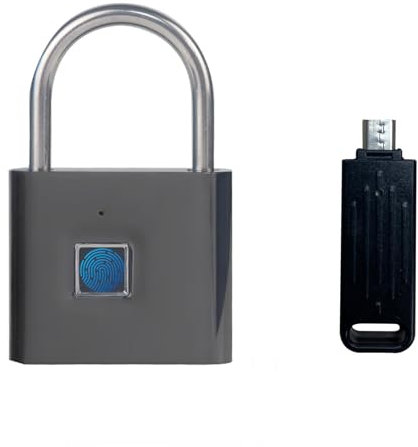 QYKSONIC Fingerprint Padlock with Key,IP65 Waterproof Locker Lock, Locks for Luggage, Backpack, School, Locker, Gym Gate, Cabinet, Wardrobes (Gunmetal Gray)