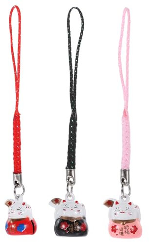 HOMSFOU Neuheit-Schlüsselanhänger Maneki Neko Anhänger 3Pcs Japanischer Winkende Katze Maneki Neko Maskottchen Glücksanhänger für Handtasche Rucksack Auto Katzen-Schlüsselanhänger