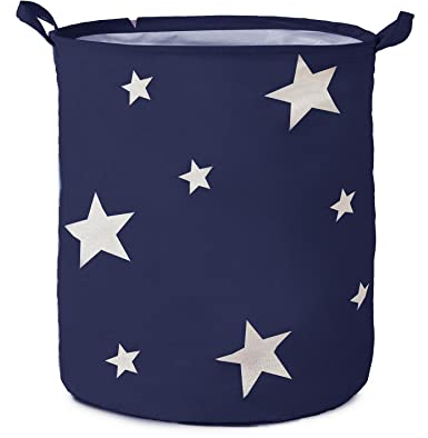 OHS Star Print Pop-Up Net Organisational Storage Folding Freestanding Childrens Clothing Laundry Toys Shoe with Handles Kids Basket Bag - Navy Blue