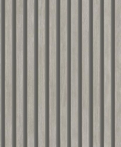 Grandeco Hermes Wood Slat Textured Wallpaper, Grey Wood