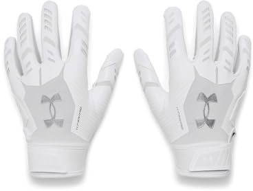Under Armour Boys' Pee Wee F9 Football Gloves, (100) White/Distant Gray/Metallic Silver, One Size Fits Most
