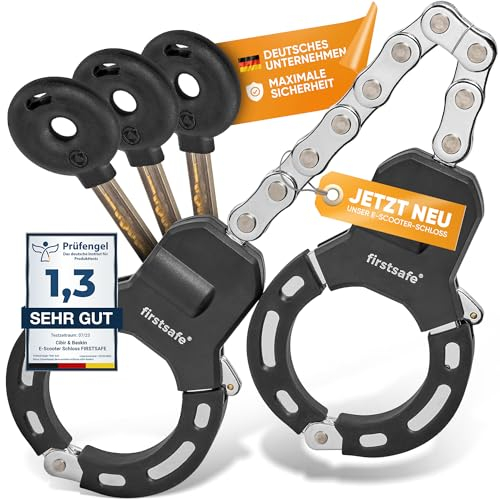 firstsafe® E Scooter Schloss - Handschellenschloss für E Roller | Fahrradschloss diebstahlsicher & mit Silikonschutz gegen Kratzer | Ideales E-Bike Fahrrad Schloss für hohe Sicherheit