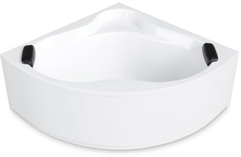 AQUADE Acryl Eckbadewanne 150x150 Modell: Essen Hergеstellt in Dеutschland - Weiß Badewanne Komplettset 150x150 - Badewannen mit Wannenfüßen + Schürze + Ab-Überlauf mit Zulauf + Nackenkissen