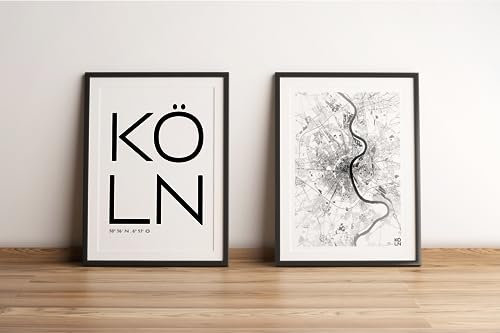 Mabudi 2er Poster Set Köln - Stadtplan und Schriftzug Poster - Stadtkarte Köln (50x70cm)