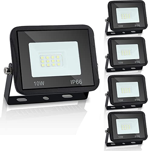 Sonnewelt Focos Led Exterior 10W 5 Pcs, Proyector LED Exterior 3000K Blanco Cálido,Focos Jardin,IP66 Impermeable 900LM Superbrillante Foco LED,para Patio, Garaje, Entrada, Fábrica