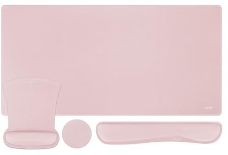 MOSISO Repose Poignet Set,Grand Tapis de Souris Gamer&Repose Poignet Clavier&Tapis de Souris&Sous-verre,Ergonomique Antidérapant Mouse Pad avec Mousse à Mémoire Maison Bureau,Rose