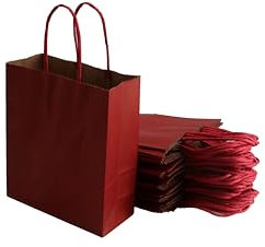 40 Stück Einkaufstaschen aus Kraftpapier mit Griffen – 18 x 8 x 21 cm Einkaufstasche/Geschenkverpackung für Geburtstag, Weihnachten, Hochzeit (rot)