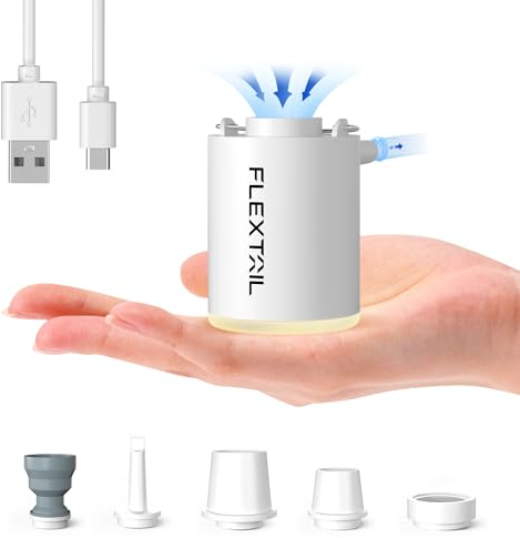 FLEXTAILGEAR Mini Pump Pro, 5kPa Bomba de Aire Eléctrica Portátil, Lampara Camping, Potente Inflado/Desinflado, Luz de Camping 3 Niveles, colchones de Aire, Bolsas de vacío, Camas de Aire