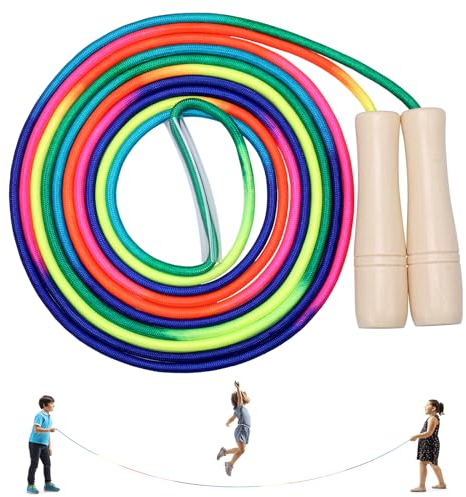 Wyvexa Springseil für Mehrspieler, 5m Springseil Lang Mehrspringer Kinder für 5-10 Jahree, Gruppe Springseil Sport,Buntes Springseil für Erwachsene Fitness mit Verstellbarer Holzgrif