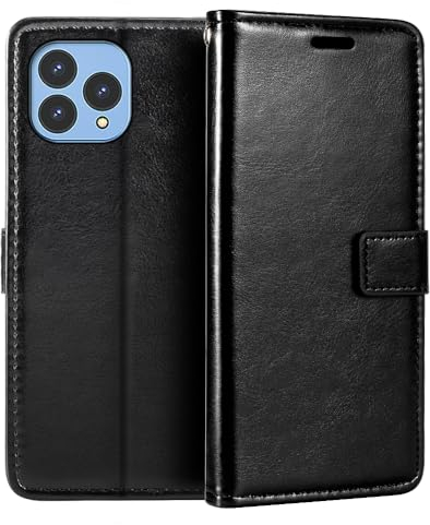 Custodia Portafoglio in Pelle PU Compatibile con Wiko T60, Cover con Chiusura Magnetica, Tasche per Carte e Funzione Stand (Nero)