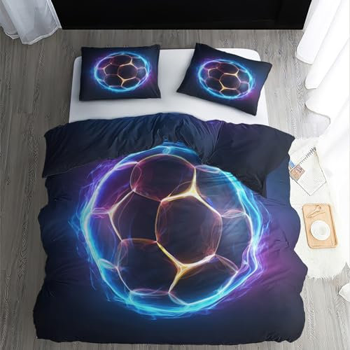 ZDABAOEC Bettwäsche Fussball 140x200, Sport Fußball Wendebettwäsche, Weiche Kuschelige Microfaser Bettbezug 2er Set, 1 Kopfkissenbezug 70x90, mit Reißverschluss