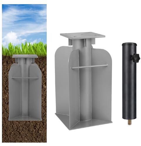 SLIIMU 18lbs In-ground Umbrella Base with Stand Tube, Universal Patio Parasol Base In Ground for Offset Cantilever Umbrella, Hanging Parasol Stand Holder, Silver