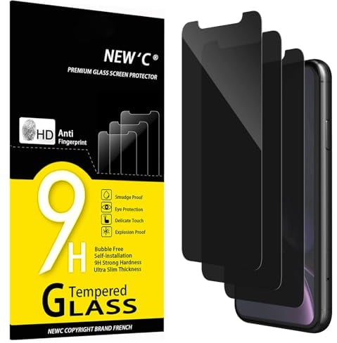 NEW'C 3 Piezas, Protector pantalla privacidad para iPhone 11, iPhone XR, Ángulo de Privacidad 28 Grados, Dureza Ultra Duradera 9H, Sin Burbujas