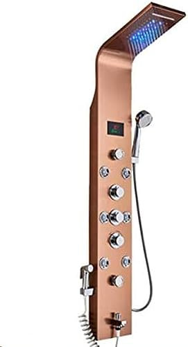 Panel De Ducha De Baño De Oro Rosa, Columna De 5 Modos LED, Grifo De Baño De Cascada De Lluvia Con Chorro De Masaje Giratorio Y Bidé Hidroeléctrico
