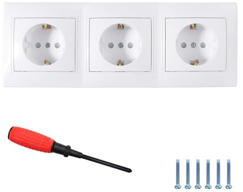 Getyjoe 3 Enchufe Toma de Corriente Triple con Marco 16A/250V Toma de Corriente Empotrada en la Pared Toma con Contacto de Protección Blanco
