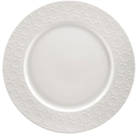 GENEVIEVE LETHU 536300 Assiette Plate Ø 27 cm Modèle CALAIS CAUDRY - Porcelaine Coloris Blanc - Décor Dentelle Fleurie