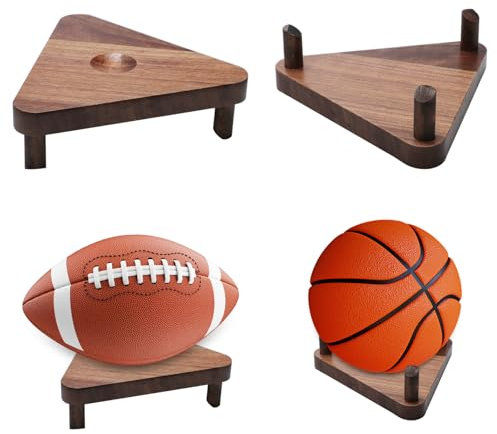 2 Stück Ballständer Holz,Standfester Ballhalter,Ball Halterung Stehend,Basketball Halter Display Ständer,Ball Ständer für Basketball,Nfl Football,Wilson Volleyball,Fußball,Gymnastikball,Rugby