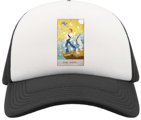Atspauda The Fool Tarotkarte Art Logo Half Mesh Trucker Cap Baseball Hat Snapback Schwarz, Schwarz , Einheitsgröße