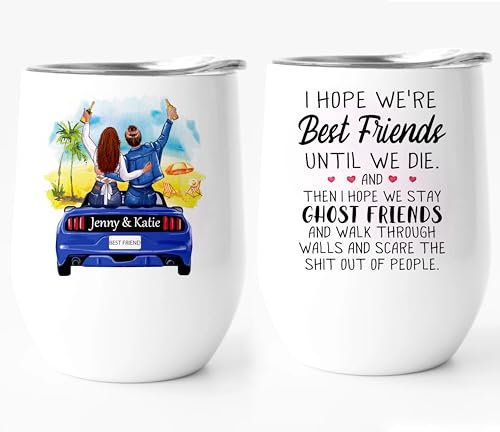 EKAM Personalised Wine Tumbler Best Friends are The Sister - 12oz for Whisky, Coffee, Vodka or Wine Stainless Steel Metal 12oz Tumbler Glass with Lid, Funny Gift for Women, BFF, Sisters