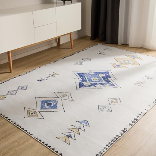 benuta Basic Waschbarer Teppich George - Beige/Multicolor 200x300 cm - Kunstfaser - Rechteckig & im Style: Kelim, Ethno-Style, Shabby Chic - Pflegeleicht für Wohnzimmer Schlafzimmer