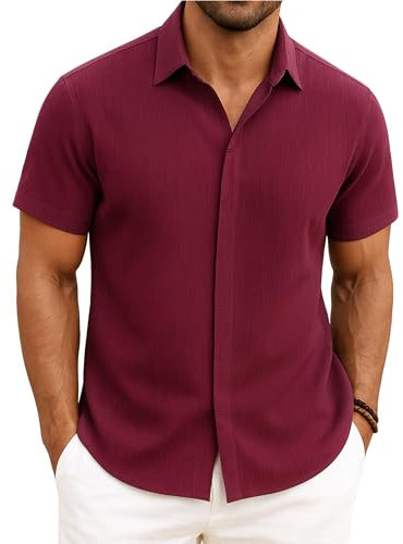 Enlision Men's Short Sleeve Red Shirts Casual Summer Shirt Regular Fit Button Up XL