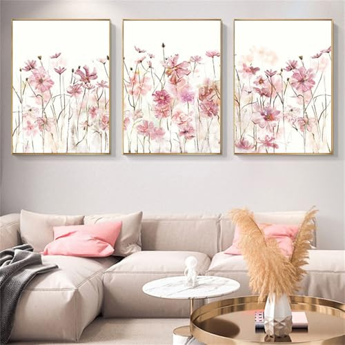 champracer 3er Set Vintage Poster, Wildblumen Leinwand Bilder, Boho Blumen Wandbilder, Aquarell Floral Bilder Wanddekoration Leinwand Kunstposter, Ohne Rahmen (21x30 cm)