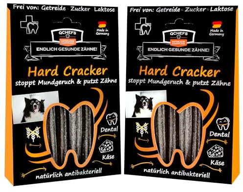 QCHEFS 2er Pack Hard Cracker: Zahnpflege als semiharter Kauknochen für kleine Hunde und Welpen zum Knabbern im Hundekörbchen mit Vitaminen