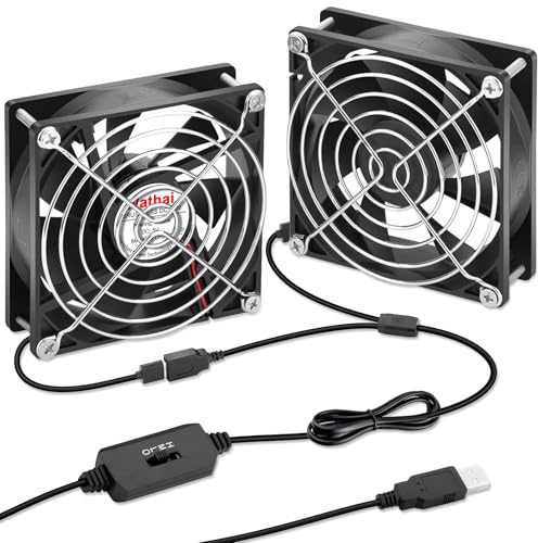Wathai 92 mm USB Fan 2 in 1 with 3 Level Control and Dual Function Hydraulic Bearing for Quiet Operation Metal Grille Suitable for PC/Laptop/PS4/Router/Hard Drive Enclosure