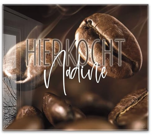 ®timalo Herdabdeckplatte personalisiert mit Namen | 60 x 52 cm Kaffeebohnen | einteilig | 4mm ESG-Glas Ceranfeldabdeckung, Glasplatte, Schneidebrett, Abdeckplatte