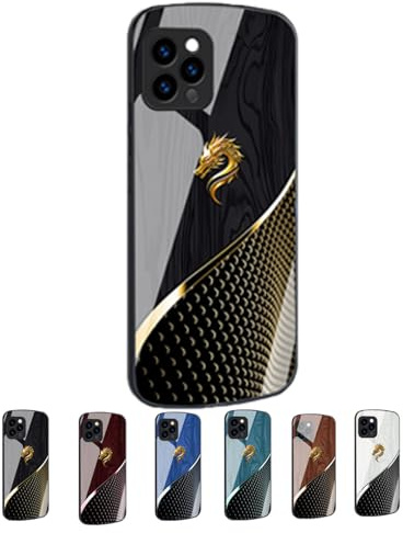 Personalized Dragon Wood Grain Glass Phone Case,All-Inclusive Anti Fall Case for iPhone 16/15/14/13/12/11 Plus Pro Max (iPhone 15,Black)