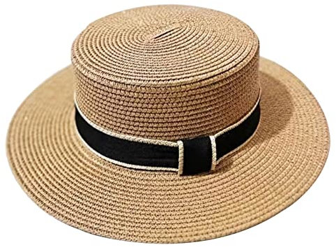 Sombrero para el sol para mujer, sombrero de verano, sombrero de paja informal con cilindro plano para mujer, visera para el sol, sombrero para el sol para exteriores, ala ancha, caqui, talla única