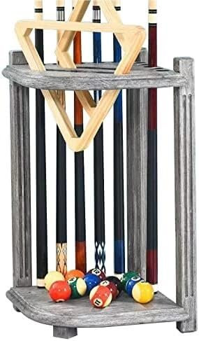 Support stable pour queues de billard sur pied Support de queues de billard en bois à 10 emplacements avec porte-boules – Support de billard au sol for 10 queues et jeu complet de boules de billard