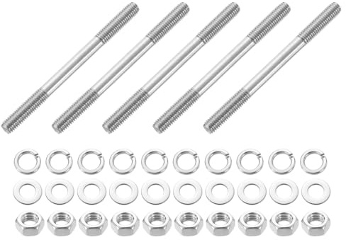QUARKZMAN 5 Stück Stockschrauben M8 x 100mm, Doppelseitige Gewindestangen Madenschrauben Set 304 Edelstahl Gewinde mit Muttern und Flach- & Sicherungsscheiben für Montage Hauswartung