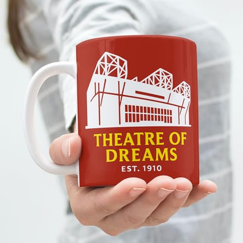 Man United Mug – “Theatre of Dreams” Red Ceramic Coffee Cup | Old Trafford Stadium Design | Man Utd Fan Gift, Football Memorabilia, 11oz
