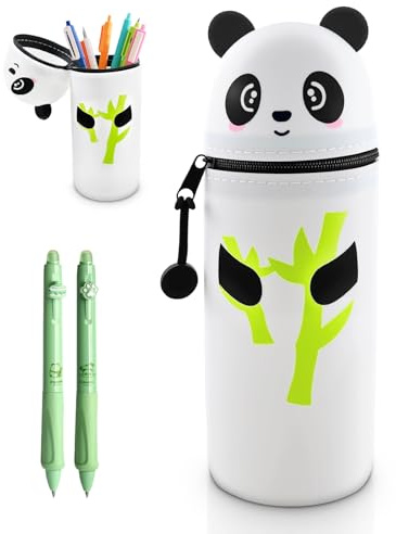 xuefenfei 2-in-1-Federmäppchen, Panda Mäppchen, Weichem Silikon Federtasche, Federmäppchen Pandabär mit Zwei Kugelschreiber, Bürobedarf für Schule