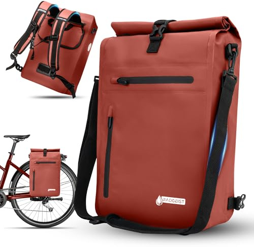 RADGEIST 3in1 Fahrradtasche für Gepäckträger - Gepäckträgertasche wasserdicht, extra robust mit Schnelleinhängung - Fahrrad Tasche Rucksack (20 Liter) - Fahrradrucksack (Bordeaux-Rot)