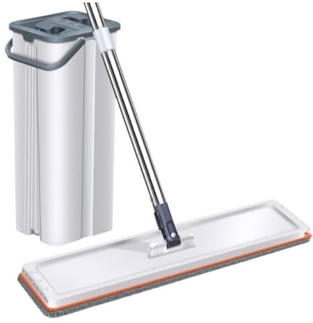 OUYUE Fregona Trapeador De Limpieza Juego De Baldes para Trapeador Plano para Pisos Sistema De Limpieza con Trapeador Seco Y Húmedo para Baldosas Laminadas De Madera Dura Reutilizables Mopa