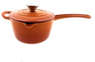CROFTON Gusseisen-Topf mit Deckel Stielkasserolle 1,7 L, Dreifach Emailliert, Backofenfest bis 250°C (Orange)