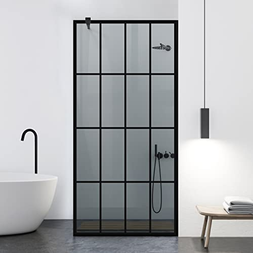 Paroi de douche à l'italienne noire 110 x 195 cm 8 mm en verre gris avec revêtement nano motif sablé Taille 110 cm – Parfait pour salle de bain moderne Design durable et élégant
