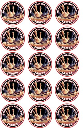 Chess Personalised Round Edible Birthday Cup Cake Toppers