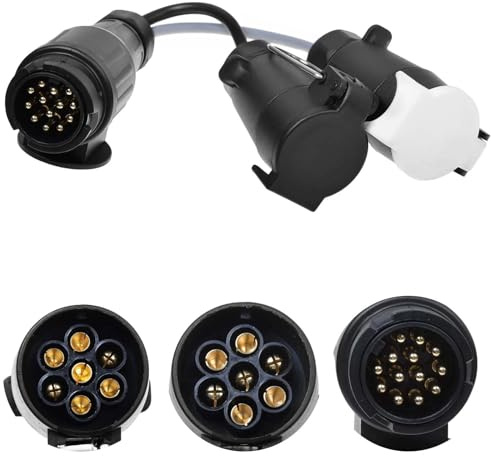 Shinekoo Towing Adapter 13 Plug Pin To 7 Pin, Trailer Extension Adapter with Cover, 12N+12S Socket Towbar Electric Conversion Adapter Lead For Trailer Truck Caravan
