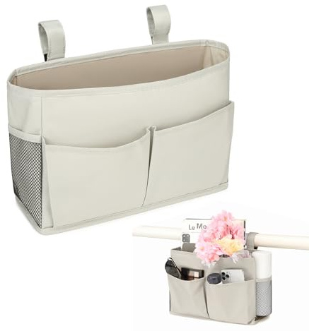 mimzemamz Bett Organizer zum Einhängen, Multifunktionale Hängeorganizer Nachhaltiger mit Klettband, Bettorganizer zum Hängen Baumwolle Leinen Material für Büro, Küche und Schlafzimmerbett