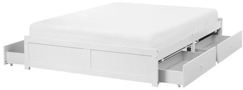 Beliani Doppelbett aus melaminbeschichtetem MDF-Kiefernholz weiß mit Stauraum 180 x 200 cm Brux