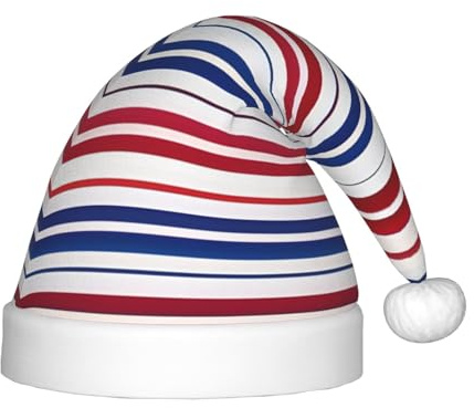 PUYhgb Weihnachtsmütze, rot, blau, weiß, gestreift, Unisex, Weihnachtsmütze, ideal für Weihnachten, Cosplay