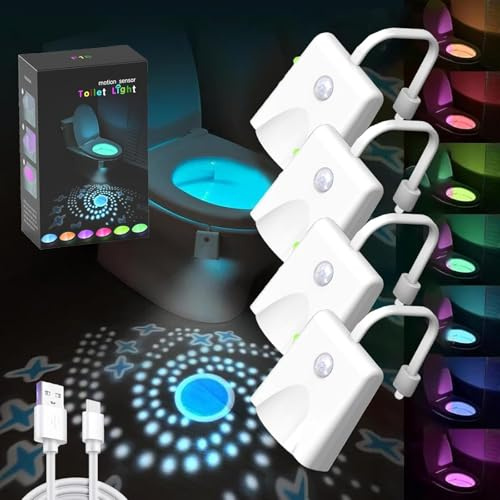 Aosrioylt Toilet Motion Sensor Night Light, Body Motion Sensor Toilet Bowl Seat Lights, Adjustable Motions Activated Inside Toilets Lights, Light up Toilets Seat Sensors Lamp, Easy Installation(4pcs)